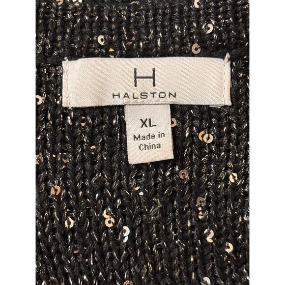 Halston Black Sequin Short Sleeve Knit Sweater Top XL - Picture 5 of 6